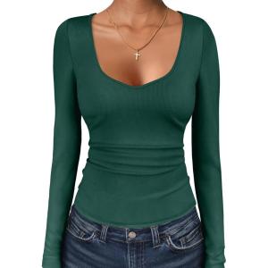 imageANRABESS Womens Long Sleeve Tops Sweetheart Neck Ribbed Knit Slim Fitted Shirts Basic Layer Tees 2025 Fall OutfitsDeep Green