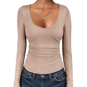 imageANRABESS Womens Long Sleeve Tops Sweetheart Neck Ribbed Knit Slim Fitted Shirts Basic Layer Tees 2025 Fall OutfitsLight Camel
