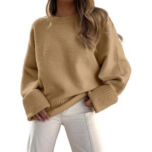 imageANRABESS Womens Oversized Sweaters 2025 Long Sleeve Fuzzy Knit Casual Chunky Pullover Sweater Fall Outfits ClothesDark Khaki