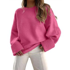 imageANRABESS Womens Oversized Sweaters 2025 Long Sleeve Fuzzy Knit Casual Chunky Pullover Sweater Fall Outfits ClothesHot Pink