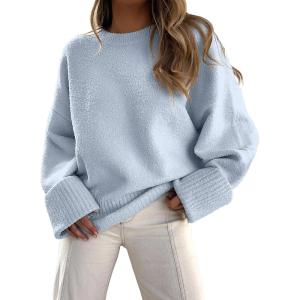 imageANRABESS Womens Oversized Sweaters 2025 Long Sleeve Fuzzy Knit Casual Chunky Pullover Sweater Fall Outfits ClothesLight Blue