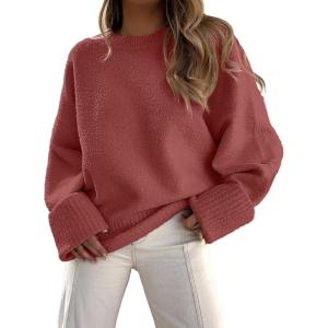 imageANRABESS Womens Oversized Sweaters 2025 Long Sleeve Fuzzy Knit Casual Chunky Pullover Sweater Fall Outfits ClothesRust