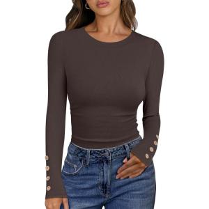 imageANRABESS Womens Ribbed Long Sleeve Tops Slim Fitted Dressy Shirts Basic Tee Tshirts 2025 Fall Fasion Outfits with ButtonsCoffee