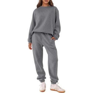 imageANRABESS Womens Two Piece Outfits Sweatsuit Lounge Set Long Sleeve Crewneck Sweatshirt Jogger Pants Tracksuit 2025 Fall SetsDeep Grey