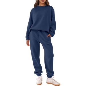 imageANRABESS Womens Two Piece Outfits Sweatsuit Lounge Set Long Sleeve Crewneck Sweatshirt Jogger Pants Tracksuit 2025 Fall SetsNavy Blue