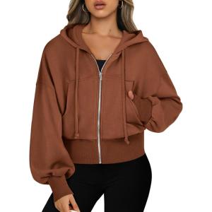 imageANRABESS Womens Zip Up Hoodies Cropped Sweatshirts Casual Comfy Cute Zip Jackets Fashion Trendy Fall Outfits 2025 Y2K ClothesCaramel
