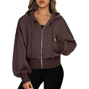 imageANRABESS Womens Zip Up Hoodies Cropped Sweatshirts Casual Comfy Cute Zip Jackets Fashion Trendy Fall Outfits 2025 Y2K ClothesCoffee