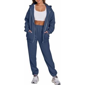 imageANRABESS Womens 2 Piece Outfits Sweatsuits Oversized Zip Up Sweatshirt Jogger Sweatpants Tracksuit Sweat Lounge Matching SetNavy Blue