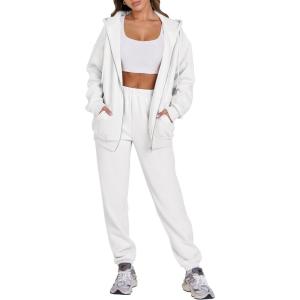 imageANRABESS Womens 2 Piece Outfits Sweatsuits Oversized Zip Up Sweatshirt Jogger Sweatpants Tracksuit Sweat Lounge Matching SetWhite