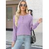 imageANRABESS Womens Long Sleeve Waffle Knit Shirts Dressy Casual Loose Button Up V Neck Henley Tops 2025 Fall Basic Tee BlouseLight Purple