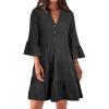 imageANRABESS Women Summer Mini Dress V Neck Swing Tiered A Line Short Casual Beach Dresses with Pockets 2025 Vacation Black Small