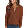 imageANRABESS Womens Long Sleeve Waffle Knit Shirts Dressy Casual Loose Button Up V Neck Henley Tops 2025 Fall Basic Tee BlouseBurnt Orange
