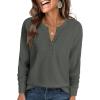 imageANRABESS Womens Long Sleeve Waffle Knit Shirts Dressy Casual Loose Button Up V Neck Henley Tops 2025 Fall Basic Tee BlouseDeep Army Green