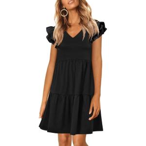 imageANRABESS Womens Summer Ruffle Cap Sleeve Mini Dress 2025 Spring Swing V Neck Beach Vacation Short Sundress Black Medium