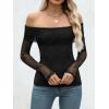 imageANRABESS Off Shoulder Tops for Women Mesh Long Sleeve Floral Lace Slim Fit Blouses Shirts 2025 Y2K Going Out Fall ClothesBlack Leaf