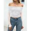 imageANRABESS Off Shoulder Tops for Women Mesh Long Sleeve Floral Lace Slim Fit Blouses Shirts 2025 Y2K Going Out Fall ClothesWhite Leaf
