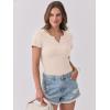 imageANRABESS Women Short Sleeve Tops V Neck Rib Knit Slim Fit Shirts Basic Tee 2025 Summer Casual TShirt Outfits ClothesBeige