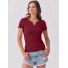 imageANRABESS Women Short Sleeve Tops V Neck Rib Knit Slim Fit Shirts Basic Tee 2025 Summer Casual TShirt Outfits ClothesDeep Red