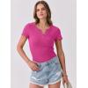 imageANRABESS Women Short Sleeve Tops V Neck Rib Knit Slim Fit Shirts Basic Tee 2025 Summer Casual TShirt Outfits ClothesHot Pink
