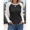 imageANRABESS Womens Long Sleeve Tops Ribbed Knit Color Block Shirts Lightweight Sweaters 2025 Fall Outfits BlousesBlack White