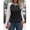 imageANRABESS Womens Long Sleeve Tops Ribbed Knit Color Block Shirts Lightweight Sweaters 2025 Fall Outfits BlousesBlack White