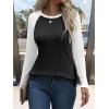 imageANRABESS Womens Long Sleeve Tops Ribbed Knit Color Block Shirts Lightweight Sweaters 2025 Fall Outfits BlousesBlack White