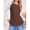 imageANRABESS Womens Long Sleeve Tops Ribbed Knit Color Block Shirts Lightweight Sweaters 2025 Fall Outfits BlousesBrown White