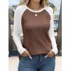 imageANRABESS Womens Long Sleeve Tops Ribbed Knit Color Block Shirts Lightweight Sweaters 2025 Fall Outfits BlousesBrown White