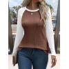 imageANRABESS Womens Long Sleeve Tops Ribbed Knit Color Block Shirts Lightweight Sweaters 2025 Fall Outfits BlousesBrown White