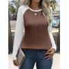 imageANRABESS Womens Long Sleeve Tops Ribbed Knit Color Block Shirts Lightweight Sweaters 2025 Fall Outfits BlousesBrown White