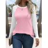 imageANRABESS Womens Long Sleeve Tops Ribbed Knit Color Block Shirts Lightweight Sweaters 2025 Fall Outfits BlousesPink Yarrow White