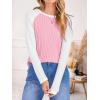 imageANRABESS Womens Long Sleeve Tops Ribbed Knit Color Block Shirts Lightweight Sweaters 2025 Fall Outfits BlousesPink Yarrow White