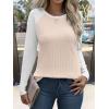 imageANRABESS Womens Long Sleeve Tops Ribbed Knit Color Block Shirts Lightweight Sweaters 2025 Fall Outfits BlousesTan White