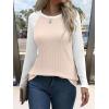 imageANRABESS Womens Long Sleeve Tops Ribbed Knit Color Block Shirts Lightweight Sweaters 2025 Fall Outfits BlousesTan White