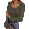 imageANRABESS Long Sleeve Shirts for Women Scoop Neck Tops 2025 Fall Trendy Casual Knit Slim Fit Textured BlousesOlive