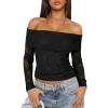 imageANRABESS Off Shoulder Tops for Women Mesh Long Sleeve Floral Lace Slim Fit Blouses Shirts 2025 Y2K Going Out Fall ClothesBlack Floral
