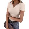 imageANRABESS Women Short Sleeve Tops V Neck Rib Knit Slim Fit Shirts Basic Tee 2025 Summer Casual TShirt Outfits ClothesBeige