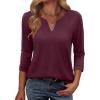 imageANRABESS Womens 34 Length Sleeve Tops V Neck Basic Tee Shirts 2025 Spring Summer Dressy Casual Tunic Blouses OutfitsBurgundy