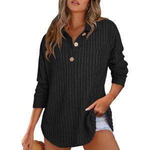 imageANRABESS Women Long Sleeve Henley Shirts Ribbed Knit Lightweight Sweaters Business Casual Work Tops 2025 Fall Trendy OutfitsBlack