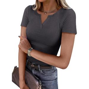 imageANRABESS Women Short Sleeve Tops V Neck Rib Knit Slim Fit Shirts Basic Tee 2025 Summer Casual TShirt Outfits ClothesDeep Grey