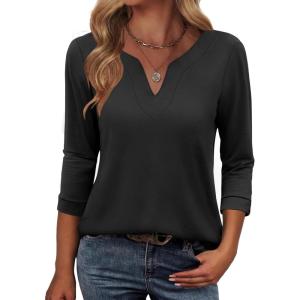 imageANRABESS Womens 34 Length Sleeve Tops V Neck Basic Tee Shirts 2025 Spring Summer Dressy Casual Tunic Blouses OutfitsBlack