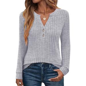 imageANRABESS Womens Long Sleeve Henley Shirts 2025 Fall Tunic Tops Ribbed Knit Lightweight Sweaters Dressy Casual Blouse OutfitsGrey