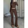 imageANRABESS Women 2 Piece Outfits Fall Lounge Sets Long Sleeve Cropped Top Fold Over Flare Pants Comfy Pajamas Set Y2K ClothesCoffee