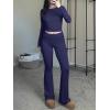 imageANRABESS Women 2 Piece Outfits Fall Lounge Sets Long Sleeve Cropped Top Fold Over Flare Pants Comfy Pajamas Set Y2K ClothesNavy Blue