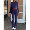imageANRABESS Women 2 Piece Outfits Fall Lounge Sets Long Sleeve Cropped Top Fold Over Flare Pants Comfy Pajamas Set Y2K ClothesNavy Blue
