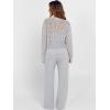 imageANRABESS Womens 2 Piece Outfits Crochet Sheer Knit Sweater Top Wide Leg Pants Lounge Sets Sweatsuit 2025 Fall Travel ClothesLight Grey