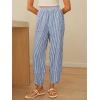 imageANRABESS Womens Gingham Striped Palazzo Pants Wide Leg Pajama Lounge Crop Pants Plaid PJ Bottoms Casual Trousers with PocketsBlue White Stripe