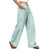 imageANRABESS Womens Striped Gingham Pants 2025 Pajama Drawstring Wide Leg Lounge Plaid Pants Cute Casual Trousers with PocketsGreen White Plaid