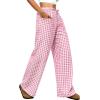 imageANRABESS Womens Striped Gingham Pants 2025 Pajama Drawstring Wide Leg Lounge Plaid Pants Cute Casual Trousers with PocketsPink White Plaid