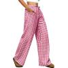 imageANRABESS Womens Striped Gingham Pants 2025 Pajama Drawstring Wide Leg Lounge Plaid Pants Cute Casual Trousers with PocketsRed White Plaid